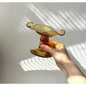 Viking Glass Amber Pedestal Compote Dish